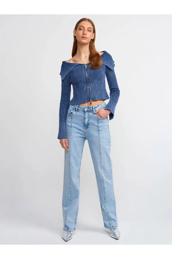 70902 Front Seam Washed Denim Pants-Blue - 9