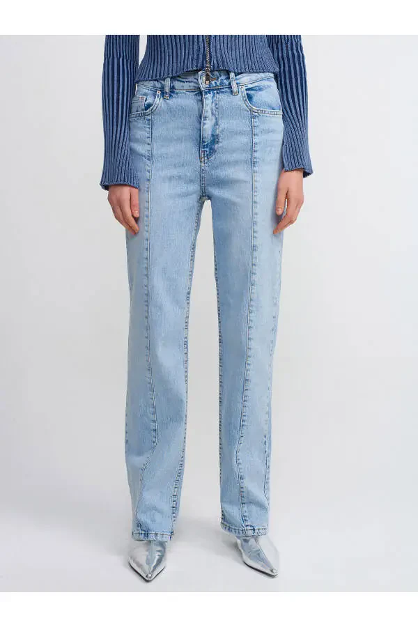 70902 Front Seam Washed Denim Pants-Blue - 10