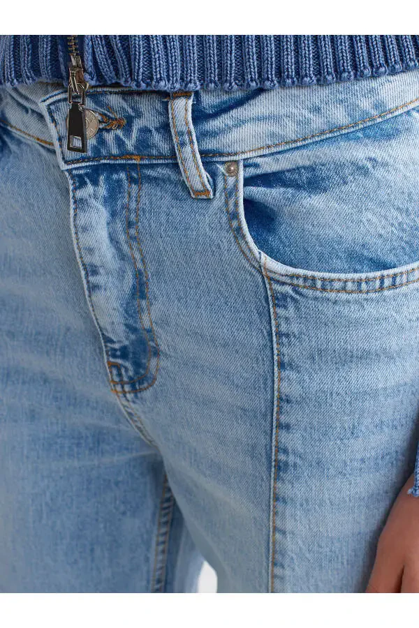 70902 Front Seam Washed Denim Pants-Blue - 11