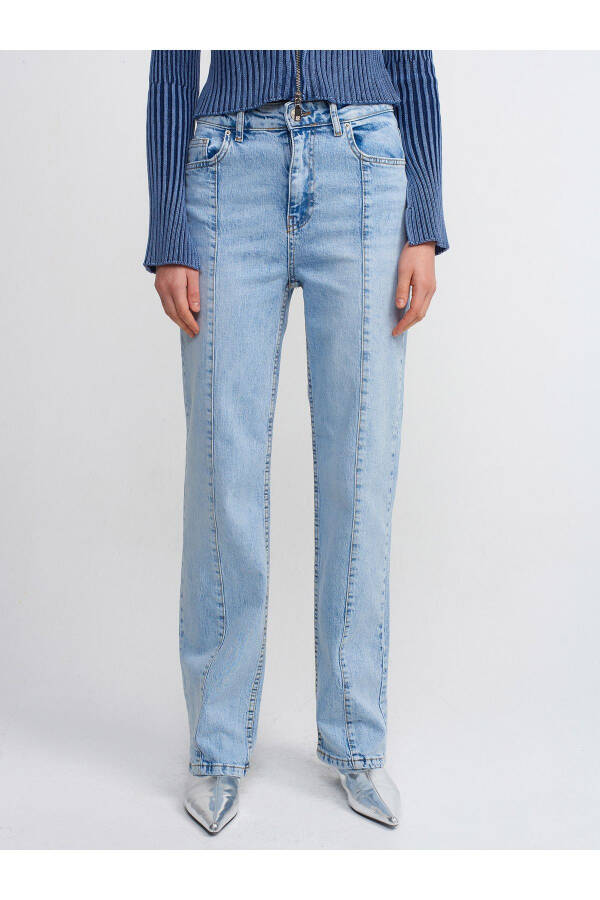 70902 Front Seam Washed Denim Pants-Blue - 10