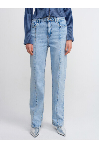 70902 Front Seam Washed Denim Pants-Blue - 7