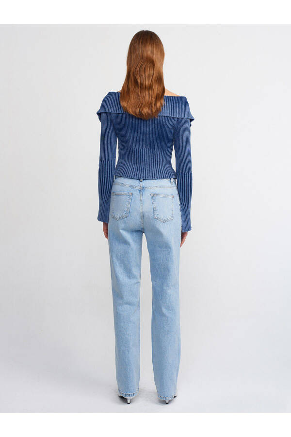 70902 Front Seam Washed Denim Pants-Blue - 2