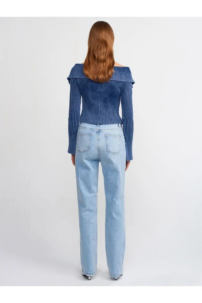 70902 Önü Dikişli Kar Yıkama Denim Pantolon-Mavi - 14