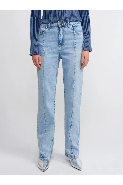 70902 Önü Dikişli Kar Yıkama Denim Pantolon-Mavi - 3