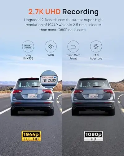70mai 2.7K Dash Cam Front A500S, 1944P Dash Camera for Cars with Sony IMX335, Dashcam Built-in WiFi GPS, Optional Rear Dashcam, ADAS, 2'' IPS LCD Screen, 24H Parking Mode, WDR, Super Night Vision - 4