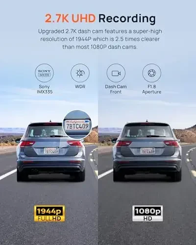 70mai 2.7K Dash Cam Front A500S, Sony IMX335 bilan 1944P Dash Camera, o'rnatilgan WiFi GPS Dashcam, ixtiyoriy orqa Dashcam, ADAS, 2'' IPS LCD ekran, 24H Parking Mode, WDR, Super Night Vision - 3