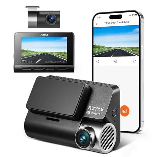 70mai 4K Dash Cam A800S Sony IMX415 sensori bilan, old va orqa kamera, o'rnatilgan GPS, Super tungi ko'rish, 3'' IPS LCD, 24 soatlik to'xtash rejimi, ADAS, tsiklli yozib olish, iOS/Android ilova boshqaruvi - 1