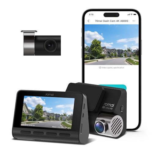 70mai 4K Dash Cam A800S with Sony IMX415, Front and Rear, Built in GPS, Super Night Vision, 3'' IPS LCD, 24H Parking Mode, ADAS, Loop Recording, iOS/Android App Control - 3