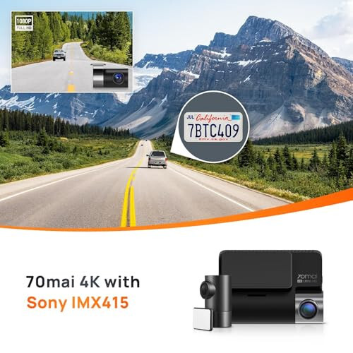 70mai 4K Dash Cam A800S with Sony IMX415, Front and Rear, Built in GPS, Super Night Vision, 3'' IPS LCD, 24H Parking Mode, ADAS, Loop Recording, iOS/Android App Control - 4