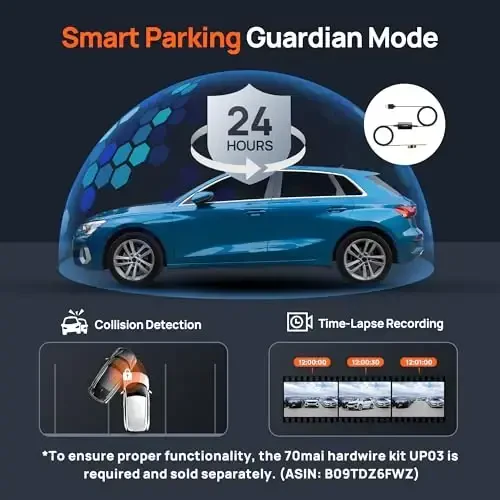 70mai Dash Cam Front and Rear A510,1944P+1080P with STARVIS 2 IMX675 and 64GB Card, Dash Camera for Cars, 4G LTE Support, ADAS, Built-in GPS WiFi, APP Control, HDR, 24H Parking Mode, Loop Recording - 6