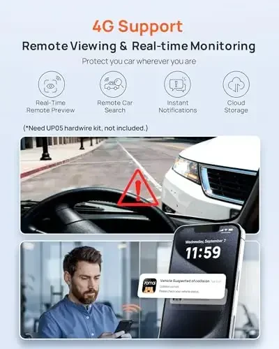 70mai Dash Cam Front and Rear A510,1944P+1080P with STARVIS 2 IMX675 and 64GB Card, Dash Camera for Cars, 4G LTE Support, ADAS, Built-in GPS WiFi, APP Control, HDR, 24H Parking Mode, Loop Recording - 5