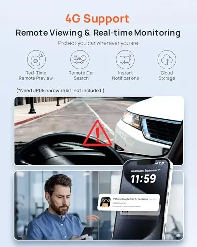 70mai Dash Cam Front and Rear A510,1944P+1080P with STARVIS 2 IMX675 and 64GB Card, Dash Camera for Cars, 4G LTE Support, ADAS, Built-in GPS WiFi, APP Control, HDR, 24H Parking Mode, Loop Recording - 4