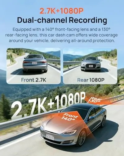70mai Dash Cam Front and Rear A510,1944P+1080P with STARVIS 2 IMX675 and 64GB Card, Dash Camera for Cars, 4G LTE Support, ADAS, Built-in GPS WiFi, APP Control, HDR, 24H Parking Mode, Loop Recording - 70MAI (1)