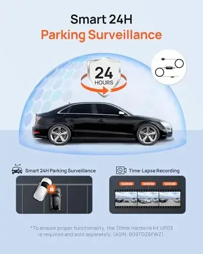 70mai Dash Cam M300, 1296P QHD, Avtomobillar uchun o'rnatilgan WiFi Smart Dash Camera, 140° Keng burchakli FOV, WDR, Kechasi ko'rish, iOS/Android mobil ilovasi - 5