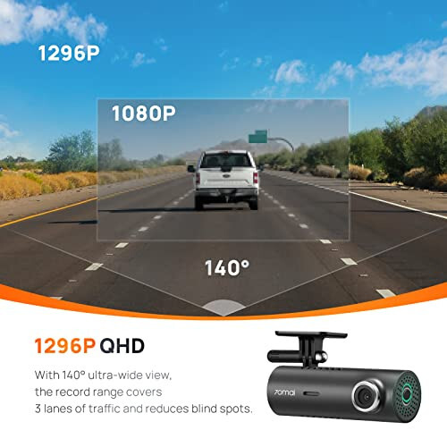 70mai Dash Cam M300, 1296P QHD, Built in WiFi Smart Dash Camera for Cars, 140° Wide-Angle FOV, WDR, Night Vision, iOS/Android Mobile App - 9