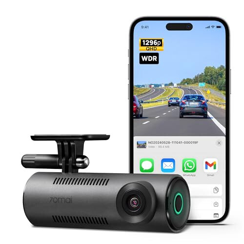 70mai Dash Cam M300, 1296P QHD, Built in WiFi Smart Dash Camera for Cars, 140° Wide-Angle FOV, WDR, Night Vision, iOS/Android Mobile App - 1