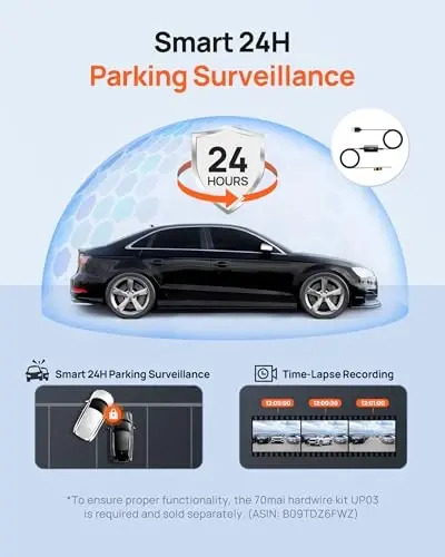 70mai Dash Cam M300, 1296P QHD, Built in WiFi Smart Dash Camera for Cars, 140° Wide-Angle FOV, WDR, Night Vision, iOS/Android Mobile App - 5