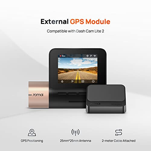 70mai External GPS Module GPS03 for 70mai Dash Cam Lite, Mini 8PIN USB Connector, 5V/0.1A, 2M Cable Attached, Speed & GPS Info for 1080p 70mai Dash Cam Lite 2 - 3