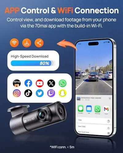 70mai M310 Plus 4K Dash Cam Front with Night Vision, 140° Wide Angle Dash Camera for Cars, WiFi Dashcam with App, Parking Mode, G-Sensor, Loop Recording, Voice Control, Easy Install Car Camera - 5