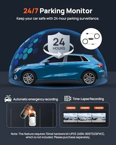 70mai True 2.7K 1944P Ultra Full HD Dash Cam A500S, Oldingi va orqa, O'rnatilgan WiFi GPS Smart Dash Camera avtomashinalar uchun, ADAS, Sony IMX335, 2'' IPS LCD ekran, WDR, Kechasi ko'rish - 5
