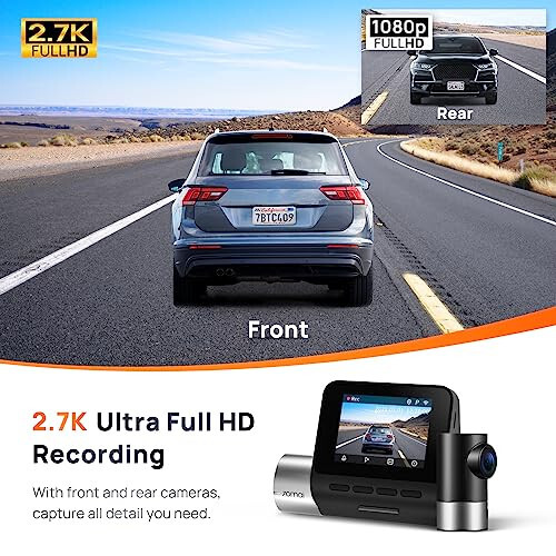 70mai True 2.7K 1944P Ultra Full HD Dash Cam A500S, Передняя и задняя, Встроенный WiFi GPS Smart Dash Camera для автомобилей, ADAS, Sony IMX335, 2'' IPS LCD экран, WDR, Ночное видение - 7