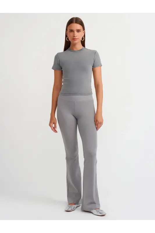 71054 Beli Fitilli Ispan Paça Pantalon-Kulrang-Kulrang - DILVIN