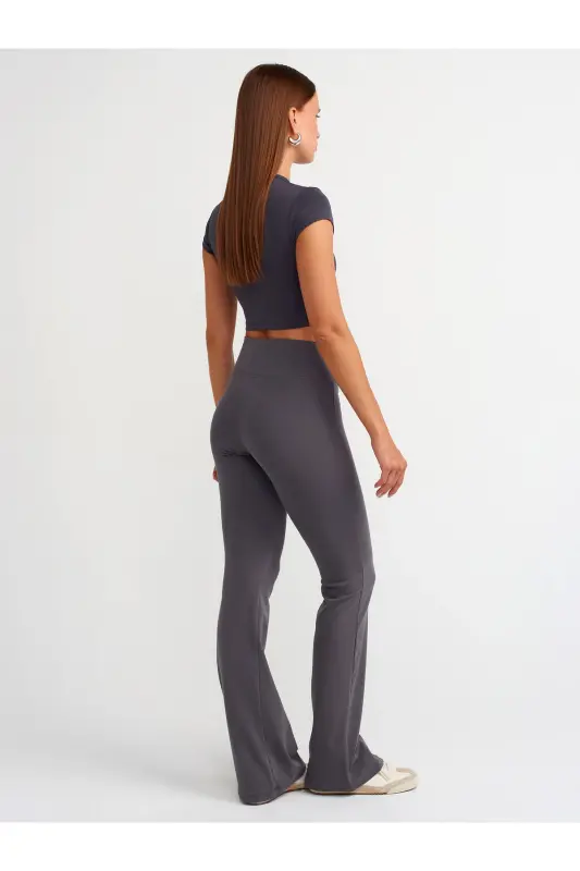 71054 Beli Fitilli İspanyol Paça Pantalon-Füme - Füme - 2