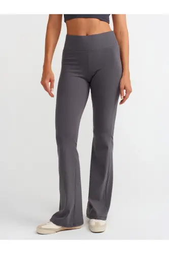 71054 Beli Fitilli İspanyol Paça Pantalon-Füme - Füme - 3