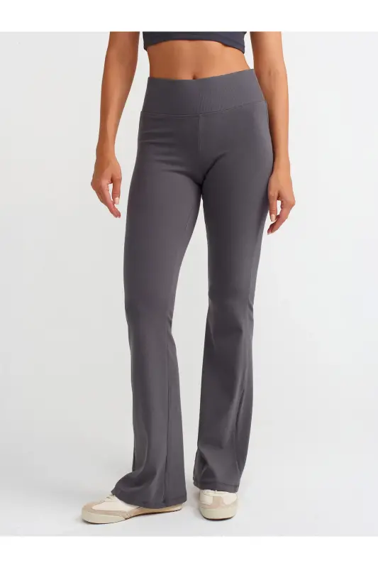 71054 Beli Fitilli İspanyol Paça Pantalon-Füme - Füme - 3