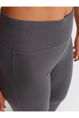 71054 Beli Fitilli İspanyol Paça Pantalon-Füme - Füme - 4