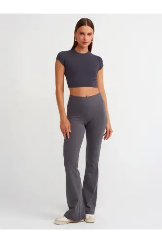 71054 Beli Fitilli İspanyol Paça Pantalon-Füme - Füme 