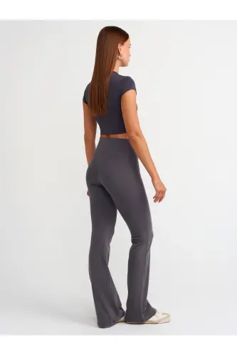 71054 Beli Fitilli İspanyol Paça Pantalon-Füme - Füme - DILVIN (1)