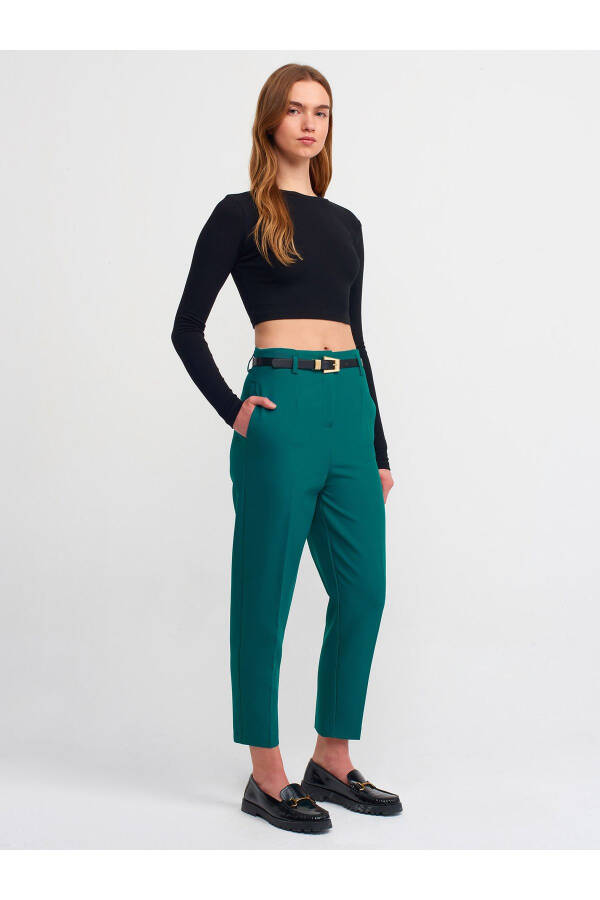 71233 High Waist Trousers with Belt - Green - 5