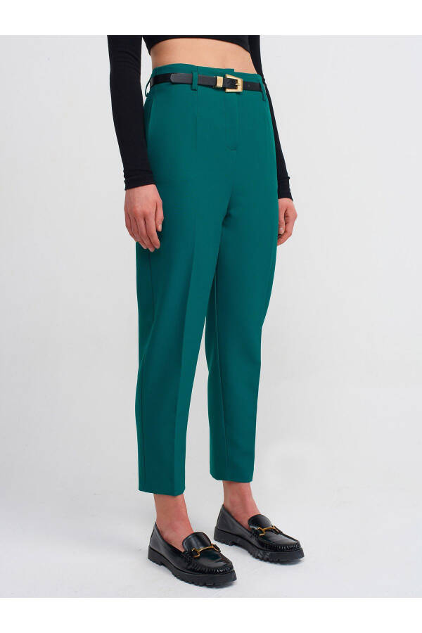 71233 High Waist Trousers with Belt - Green - 7
