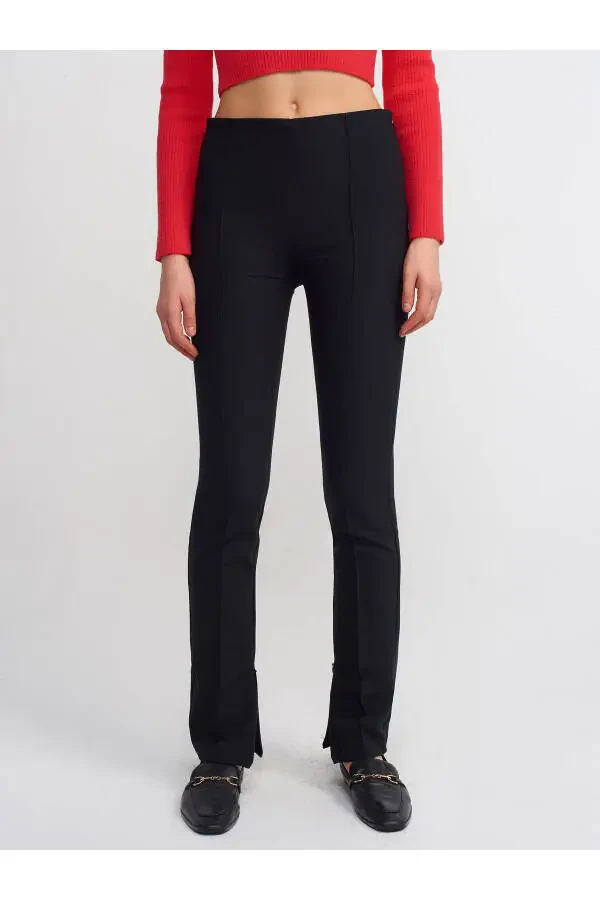 71244 High Waist Pants with Decorative Stitching - Black - 13