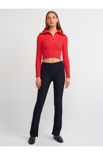 71244 High Waist Pants with Decorative Stitching - Black - 10