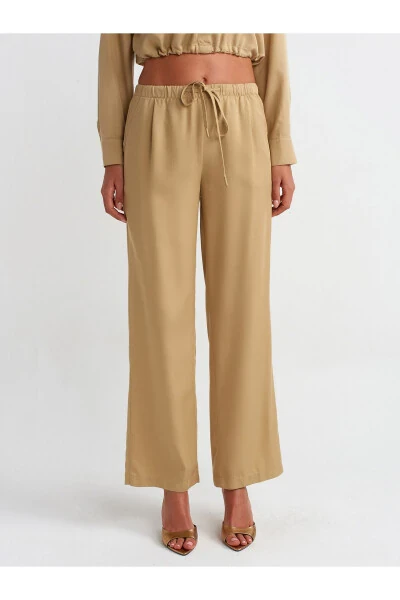 71268 Wide Leg Drawstring Special Cut Pants - Camel - 19