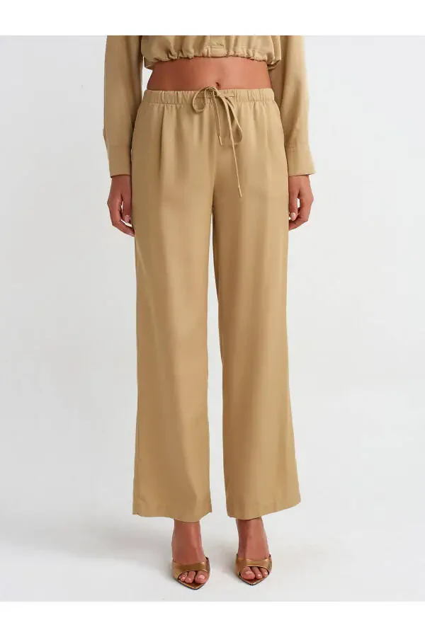 71268 Wide Leg Drawstring Special Cut Pants - Camel - 19