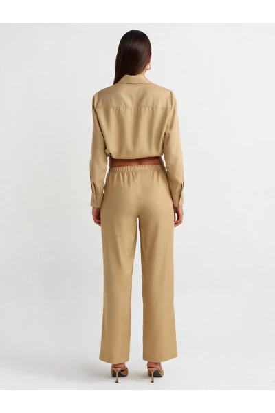71268 Wide Leg Drawstring Special Cut Pants - Camel - 12