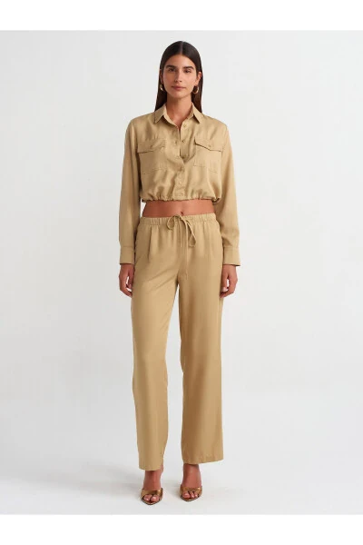71268 Wide Leg Drawstring Special Cut Pants - Camel - DILVIN