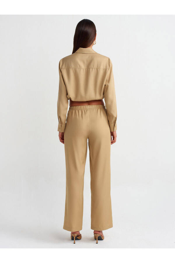 71268 Wide Leg Drawstring Special Cut Pants - Camel - 6