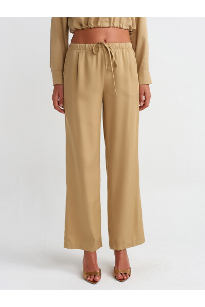 71268 Wide Leg Drawstring Special Cut Pants - Camel - 3