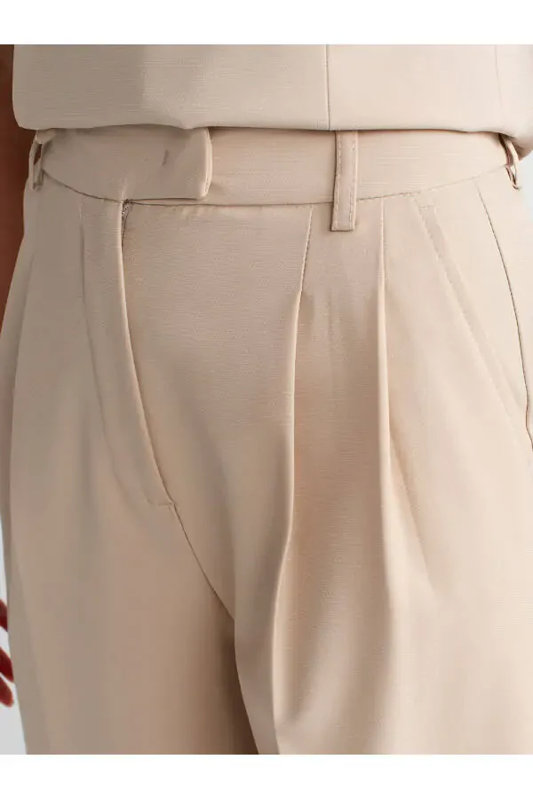 71282 Wide Leg Flowy Trousers with Belt Bridge - Stone - 20