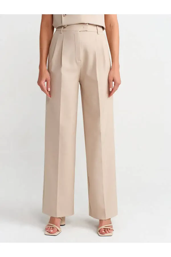 71282 Wide Leg Flowy Trousers with Belt Bridge - Stone - 13