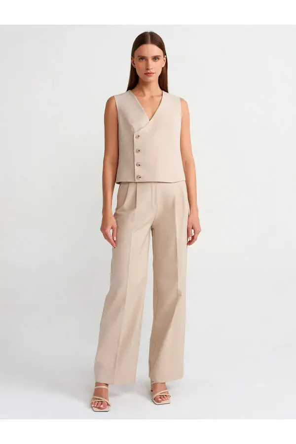 71282 Wide Leg Flowy Trousers with Belt Bridge - Stone - 14
