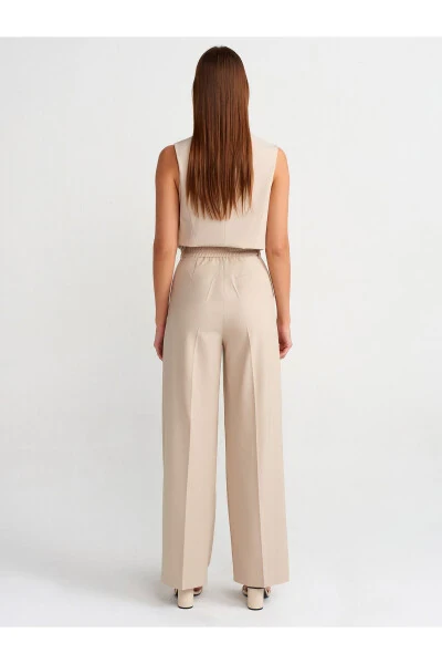 71282 Wide Leg Flowy Trousers with Belt Bridge - Stone - 15