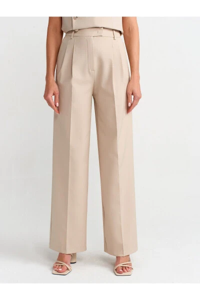 71282 Wide Leg Flowy Trousers with Belt Bridge - Stone - 9