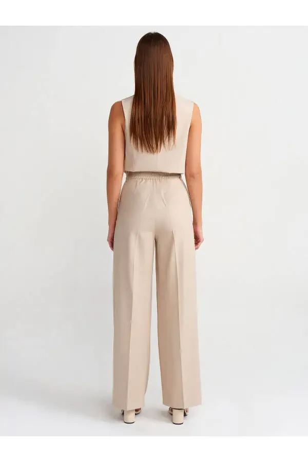 71282 Wide Leg Flowy Trousers with Belt Bridge - Stone - 2