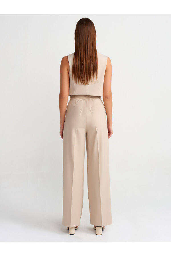 71282 Wide Leg Flowy Trousers with Belt Bridge - Stone - 6