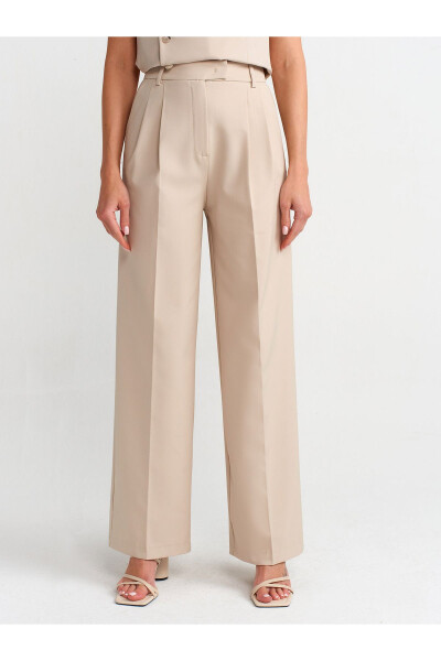 71282 Wide Leg Flowy Trousers with Belt Bridge - Stone - 7